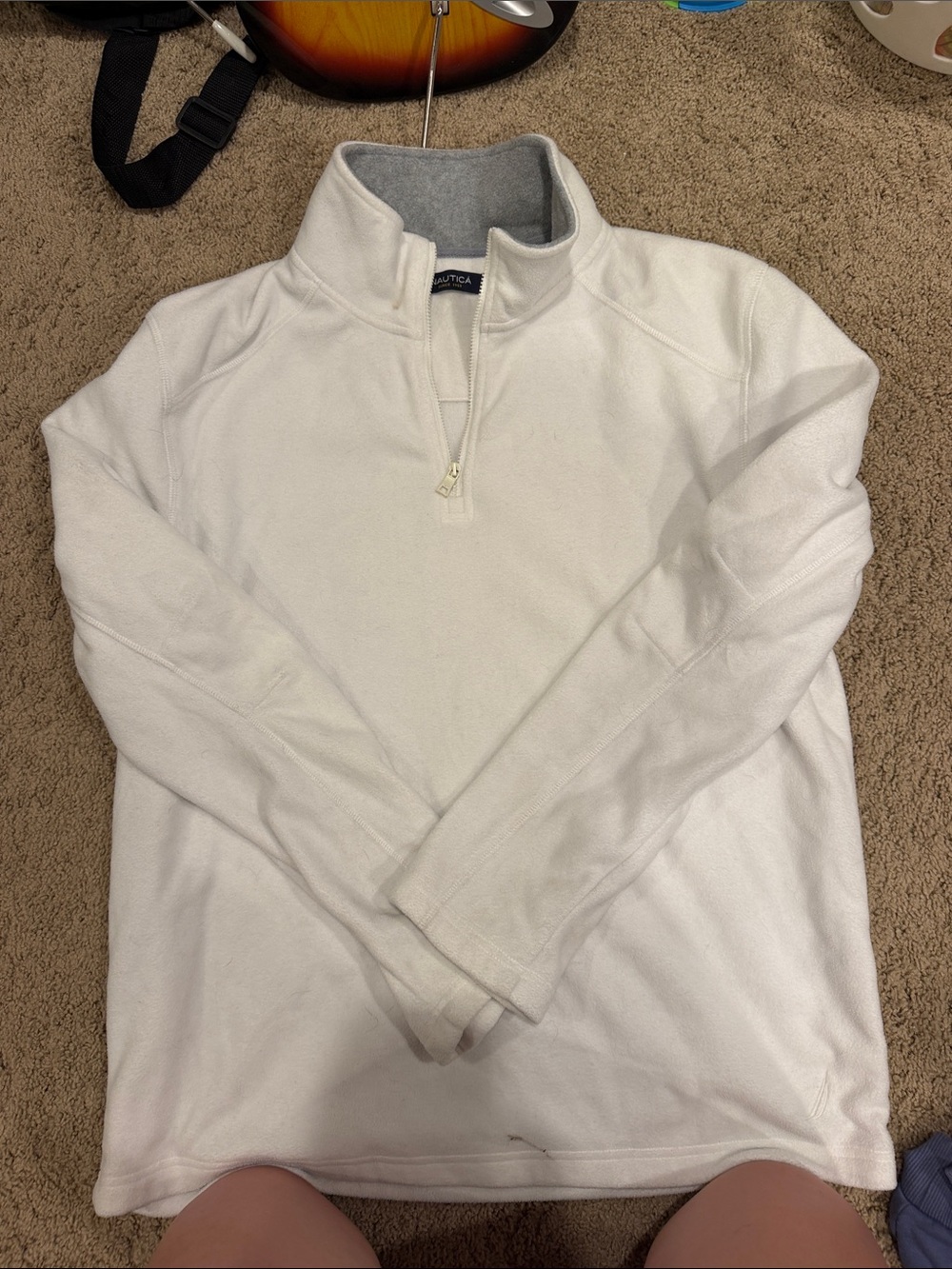 Nautica Men's White Half-Zip Fleece Pullover with Gray Lining